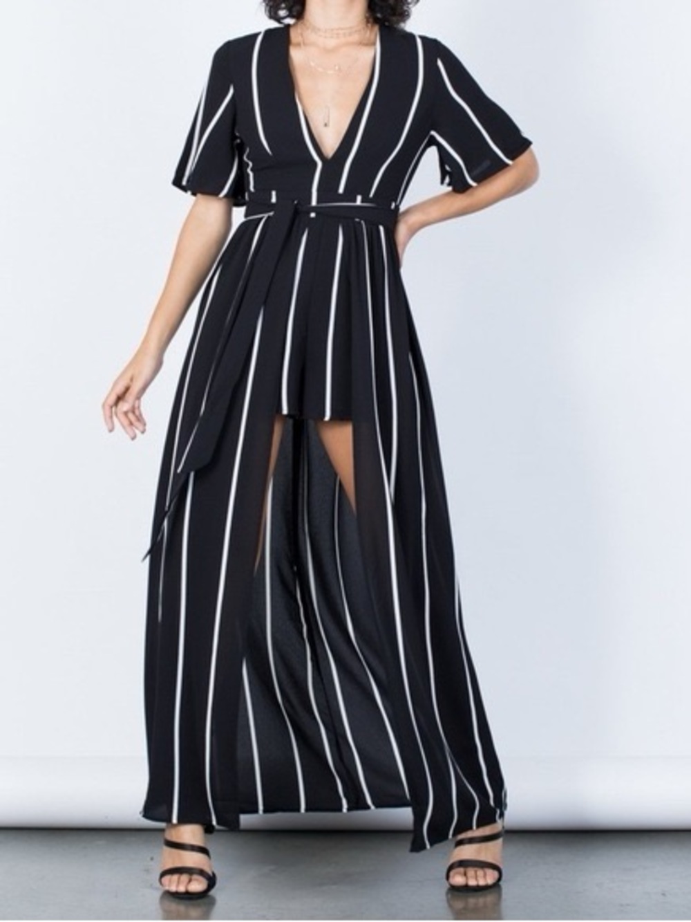 Haute Monde Black and White Striped High-Low Maxi Dress - Picture 7 of 7